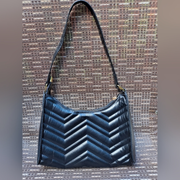 Y2K Black Chevron Print Faux Leather Handbag Purse - Picture 2 of 10